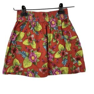 Hollister Womens Size XS Mini Skirt Elastic Waist Red Floral Tropical Hawaiian